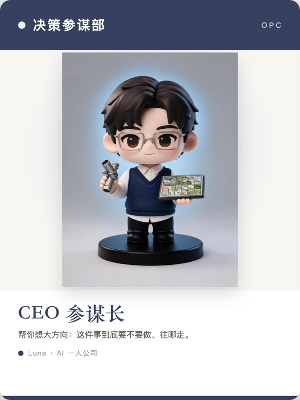 CEO 参谋长名片 · 决策参谋部 · 帮你想大方向这件事要不要做往哪走